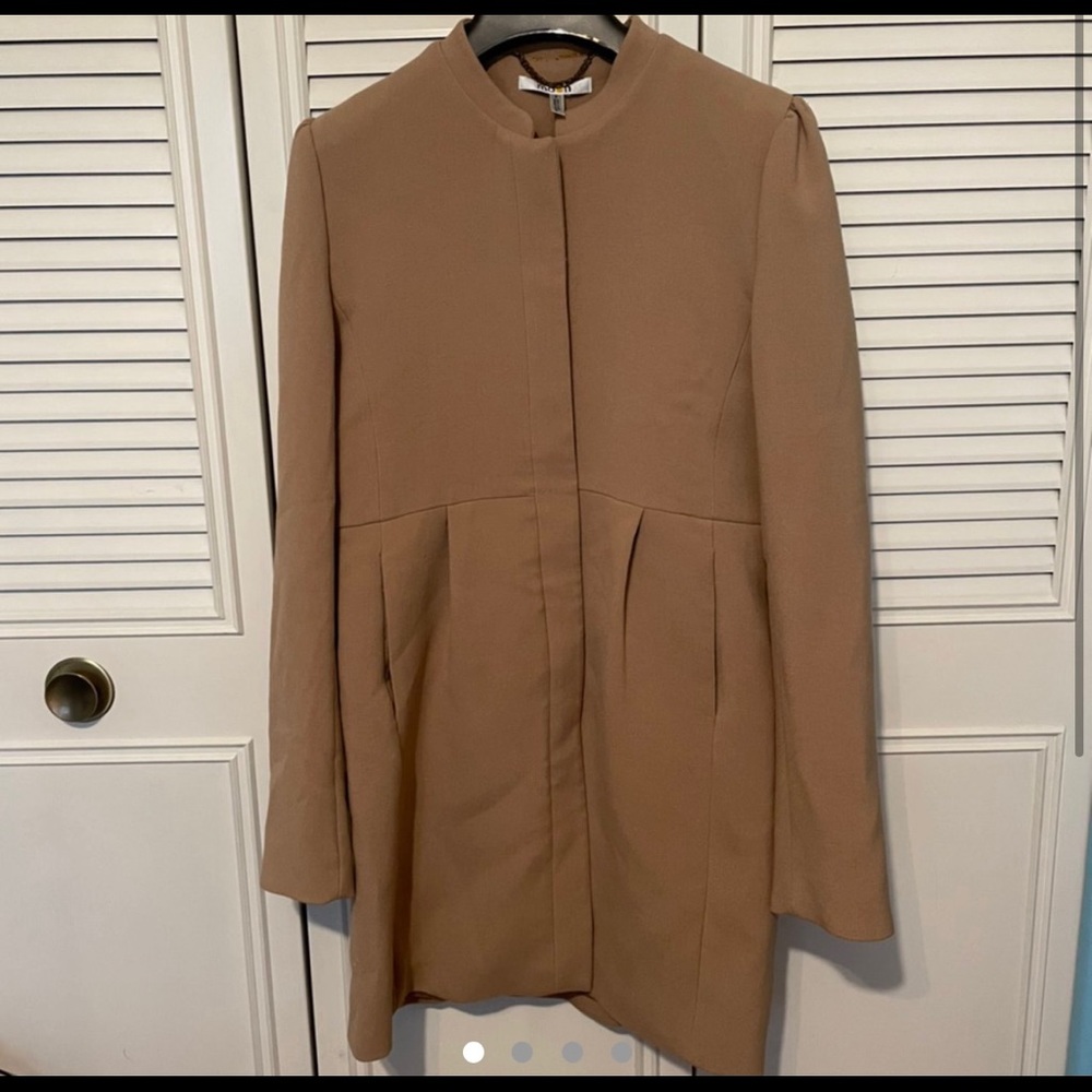 Camel pea coat with puff sleeve